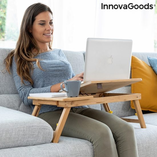 Помощна сгъваема масичка за лаптоп от бамбук InnovaGoods Lapwood