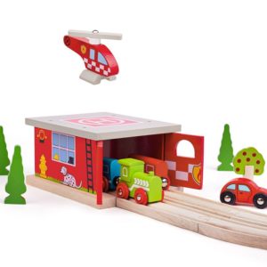 Детска дървена пожарна станция с хеликоптер Bigjigs Rail MTBJT262 1