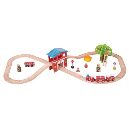 Детско дървено влакче с релси Bigjigs Rail – Пожарна станция MTBJT037 1