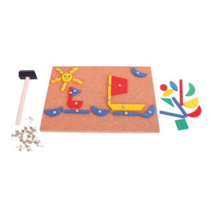 Детска дървена игра мозайка с чукче и пинчета Bigjigs MTBJ158 1