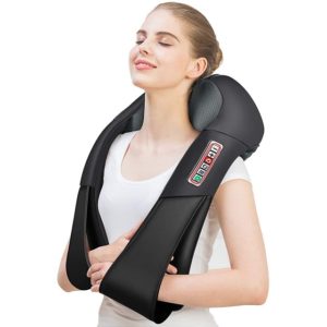 4D шиацу масажор за врат и гръб с ръкохватки Black Edition - с 6 бутона и 16 масажни глави
