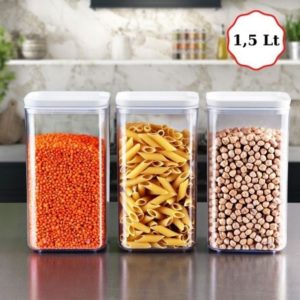 Пластмасови буркани за съхранение на храна и подправки - комплект от 3 броя по 1.5 литра