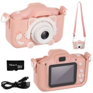 Детски фотоапарат с игри, HD екран, 16GB - розов