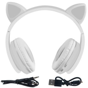 Безжични бели слушалки с котешки ушички