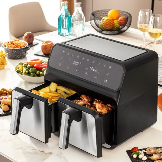 въздушен фритюрник InnovaGoods Fryinn Double 8000 Черен 3400 W 8 L Неръждаема стомана